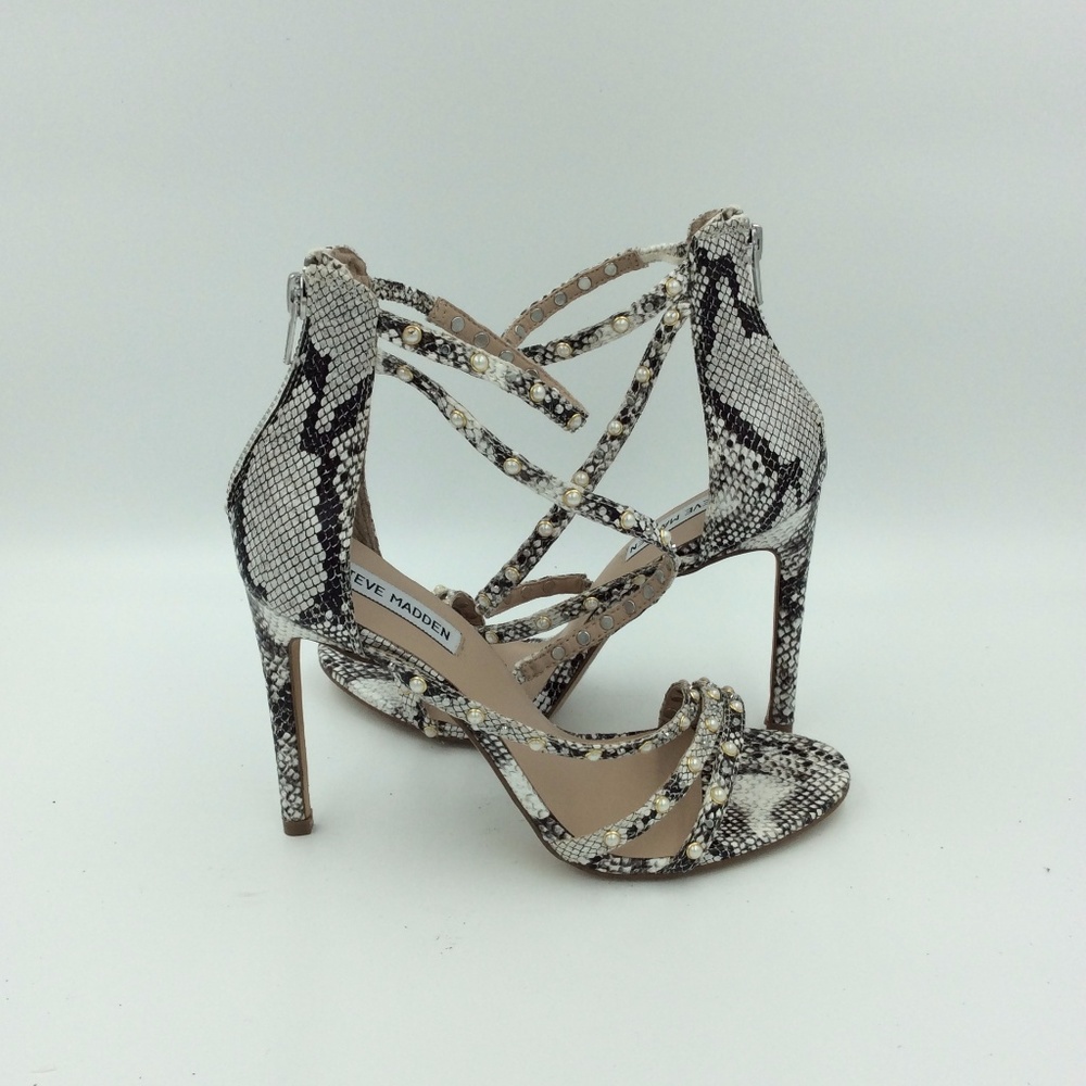 CSteve Madden Meg Snake Skin Pearl Studded Sandal